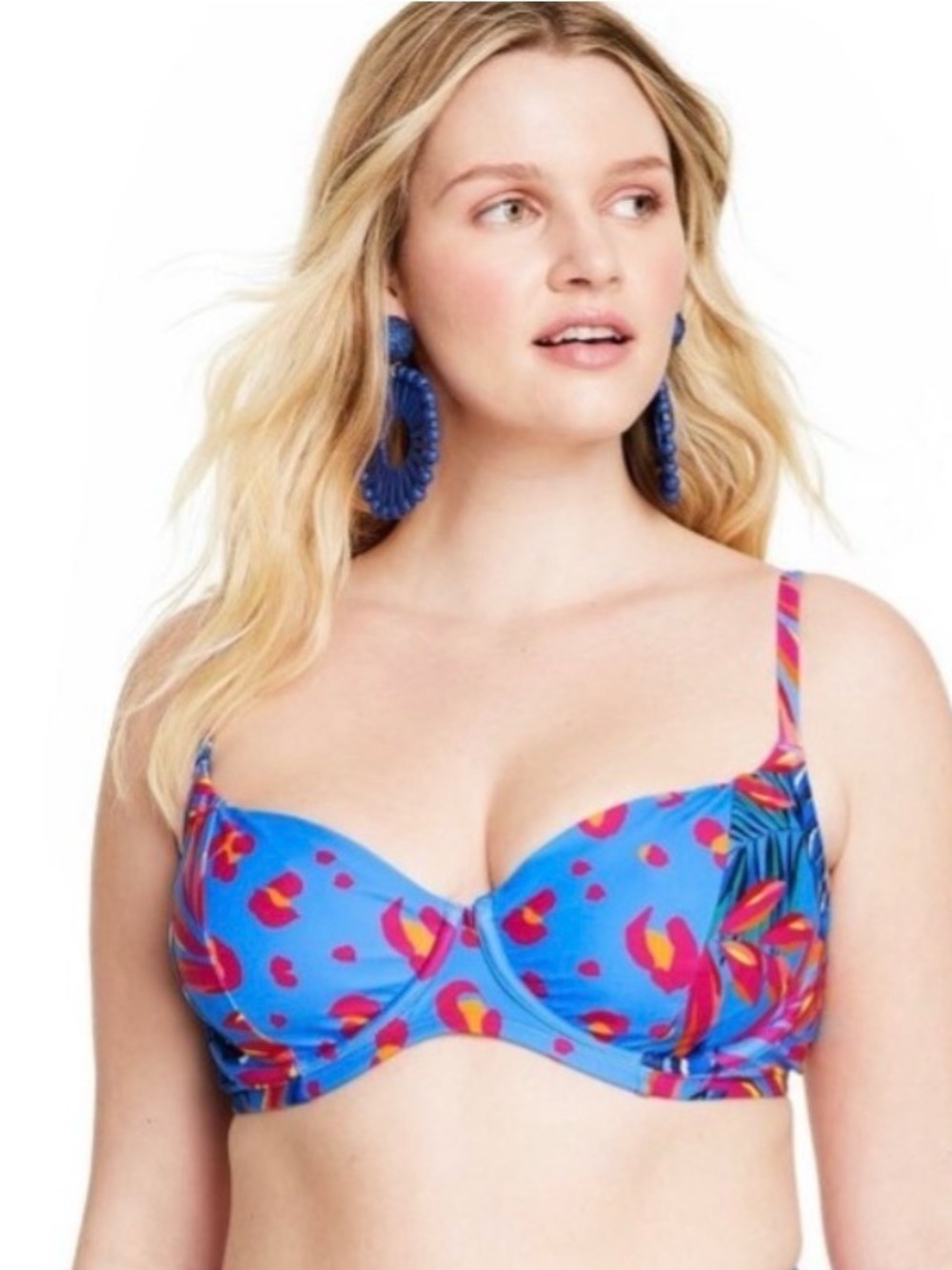 Tabitha Brown X Target Tropical Leopard Underwire Bikini Top Blue Pink Size M
